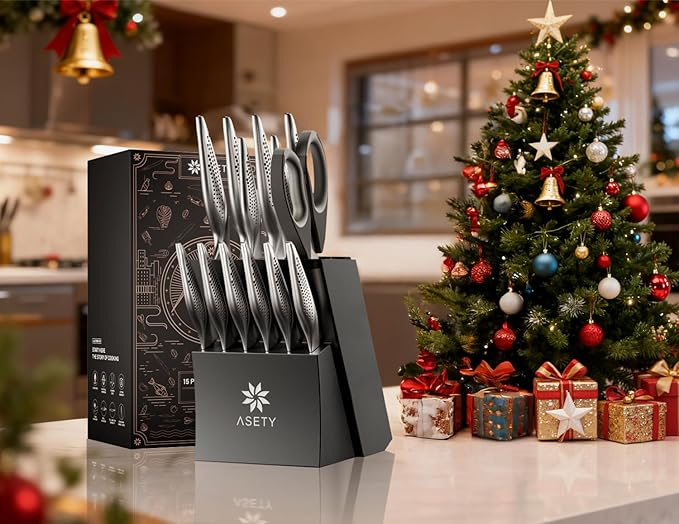 ASETY Knife Set - Ultra Sharp Knives Set for Kitchen with block, 15 PCS Stainless Steel Knife Set with Built-in Sharpener, Ergonomic Non-Slip Handle, Elegant Box for Men Women, Mothers Day - Image 6