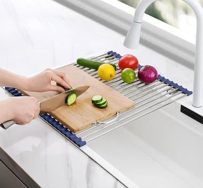 Tomorotec 17.7" x 15.5" Roll Up Dish Drying Rack Over Sink Drying Rack Sink Cover Kitchen Sink Accessories Gadget Multipurpose Organizer Foldable Stainless Steel Drainer - Image 8