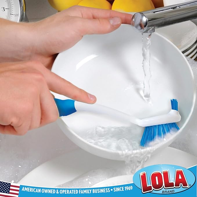 Dish Brush Scrubber for Kitchen, 36 Pack, by LOLA, Stiff Bristles & Food Scraper, Comfort No-Slip Grip Handle, Safe for Non-Stick & Coated Cookware - Image 4