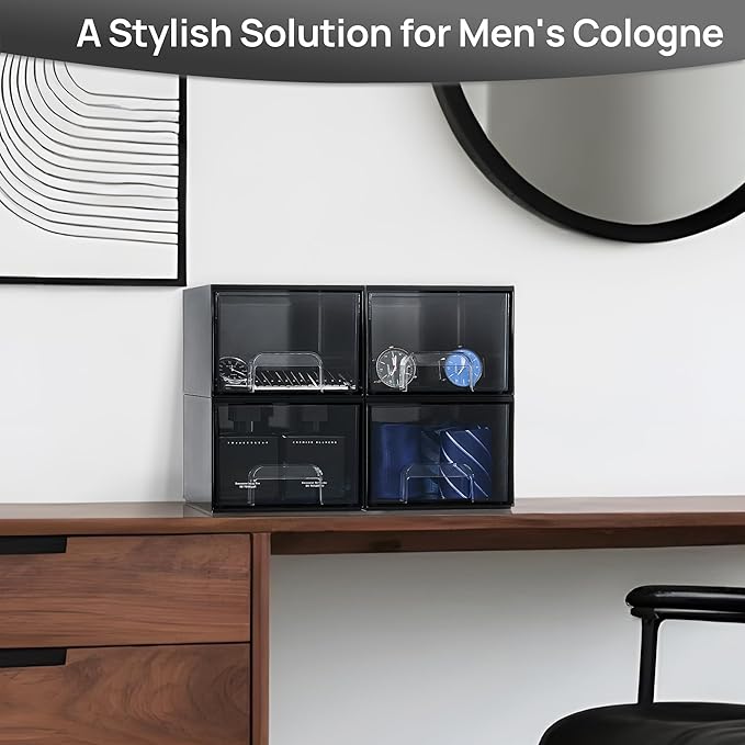 Vtopmart Black Small Stackable Storage Drawers, Cologne Organizer for Men,Plastic Containers for Vanity, Dresser,Office Desk,Bathroom Countertop Organization,Ideal for Room Decor,Gifts for Men - Image 4