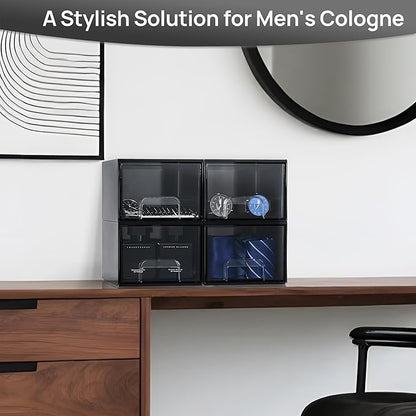 Vtopmart Black Small Stackable Storage Drawers, Cologne Organizer for Men,Plastic Containers for Vanity, Dresser,Office Desk,Bathroom Countertop Organization,Ideal for Room Decor,Gifts for Men - Image 4