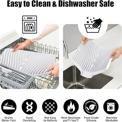 TIKNIK Silicone Dish Drying Mat, Stone Drying Mat for Kitchen Counter with Built-In Drain, Non-Slip Drain Pad with Built-in Drain, Heat Resistant Stone Drying Mat, Hangable, White-1pcs, 20" x 15" - Image 4