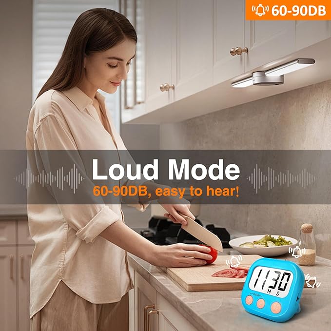 2 Pack Kitchen Timers Loud Ring Digital Timers for Cooking Magnetic Blue - Image 2