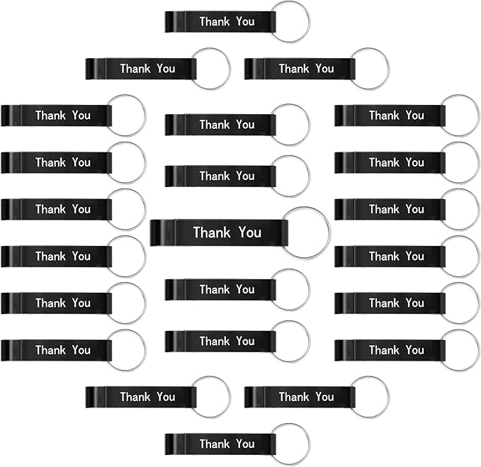 FoldTier 50 Pcs Graduation Thank You Favors Bottle Opener Keychain Bulk, Bottle Opener Party Favors for Wedding Graduation Baby Shower Guests(Thank You,Black)