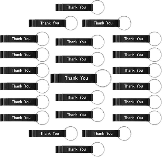 FoldTier 50 Pcs Graduation Thank You Favors Bottle Opener Keychain Bulk, Bottle Opener Party Favors for Wedding Graduation Baby Shower Guests(Thank You,Black)