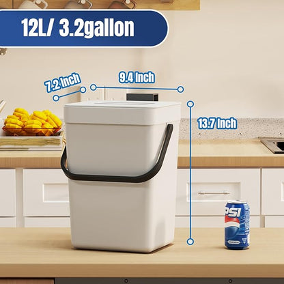 stonespace Hanging Trash Can, 3.2 Gallon/12L Small Waste Bin with Lid for Kitchen Cabinet Door or Under Sink, Bathroom Trash Bin with Lid, Food Waste Bin, 1 Pack White