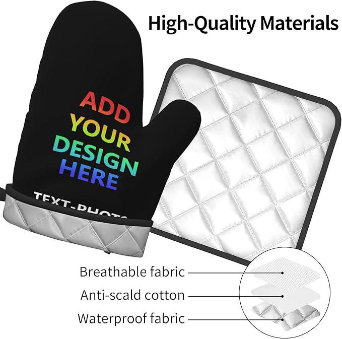 Custom Oven Mitts and Pot Holders Sets Personalized Customized Logo Text Image Kitchen Mitts Hot Pads for Cooking BBQ Baking Grilling - Image 4