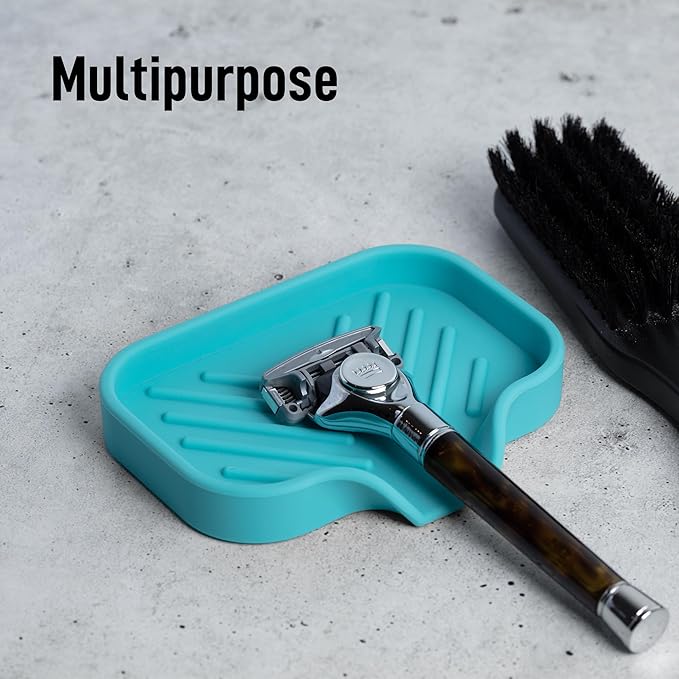 Zulay Kitchen Small Silicone Sponge Holder (4.9x3.3”) – Space-Saving Sink Organizer Tray for Sponge, Soap, Brush & More – Compact Non-Slip Dish for Kitchen & Bathroom (Aqua Sky) - Image 5