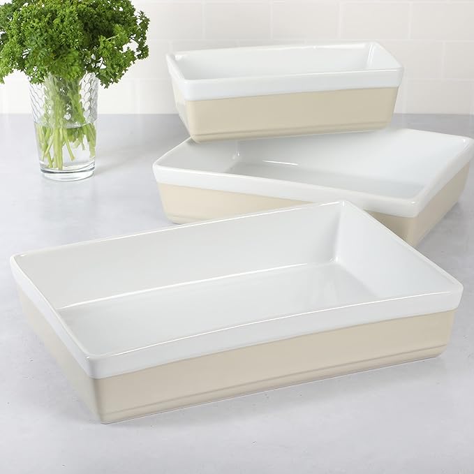 MARTHA STEWART 3-Piece Oven to Table Stoneware Bakeware Set – Baking Dish & Casserole Set – Grey – Durable Oven-Safe Bakeware for Baking and Serving - Image 2