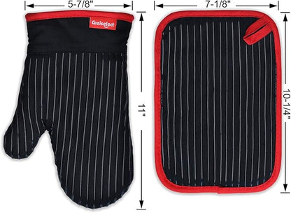 Oven Mitts and Pot Holders Set, Cooking Mitts, Heat Resistant Cooking Mitts and Pot Holders, Silicon Oven Gloves Set for Kitchen, Pure Cotton and Terrycloth Lining, Black, 4 Pcs Set - Image 8