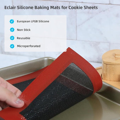 Perforated Silicone Baking Mats for Quarter Sheet, 2 Pcs Non-Stick Eclair Baking Mats for 9x13 Cookie Sheet, Reusable Baking Sheet Liners Compatible with Nordic Ware Naturals Quarter Sheet