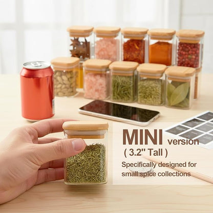 ComSaf Spice Jars with Label 4oz 16 Pack, Glass Spice Jars with Bamboo Lid, Mini Seasoning Containers with 54 Black Labels, Stackable for Kitchen, Pantry Organization, Loose Tea, Herbs, Powders, Salt - Image 3