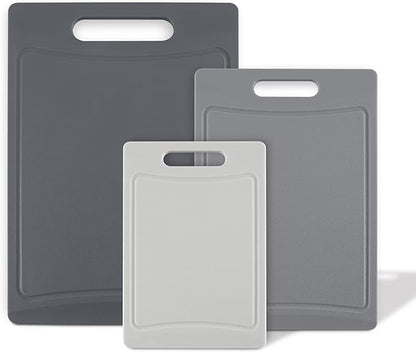 COOK WITH COLOR Non-Slip Cutting Board Set – Kitchen Essentials with Easy Grip Handle for Meat, Veggies, and Fruits, 3 Cutting Boards, Gray - Image 8