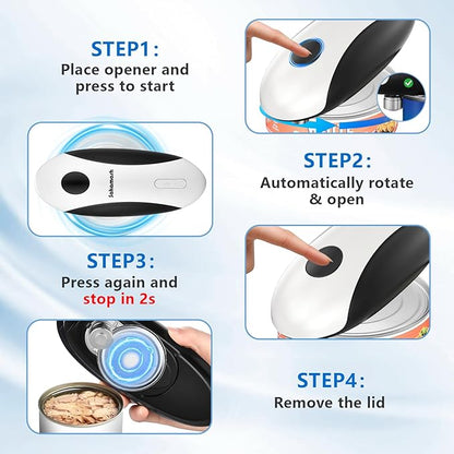 SAKAMOSH Rechargeable Can Opener Electric for Seniors, Hands Free Electric Can Opener with Smooth Edge for Kitchen, One Touch Automatic Opener Fits Most Cans