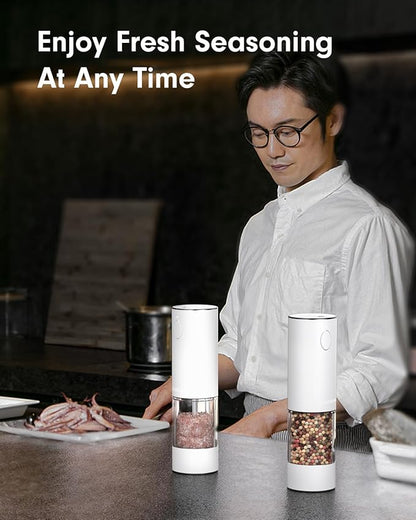 TOMEEM Upgraded Larger Capacity Electric Salt and Pepper Grinder Set Rechargeable with LED lights, Stainless Steel Automatic Pepper and Salt Grinder Refillable with 5 Adjustable Coarseness White - Image 8