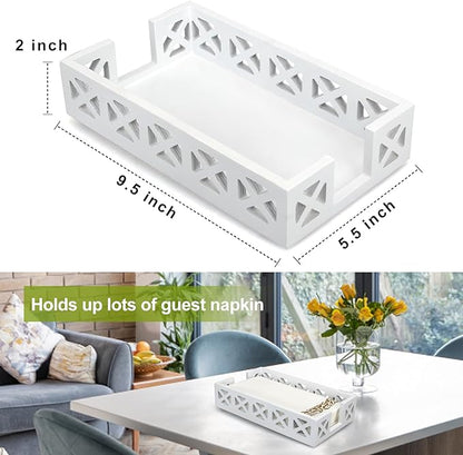 Guest Towel Holder Tray for Bathroom Napkin Holder Modern Disposable Hand Towel Holder Basket White Wooden Napkins Holder for Table Paper Rustic Bathroom Towel Tray Flat Wood Dinner Napkin Holder
