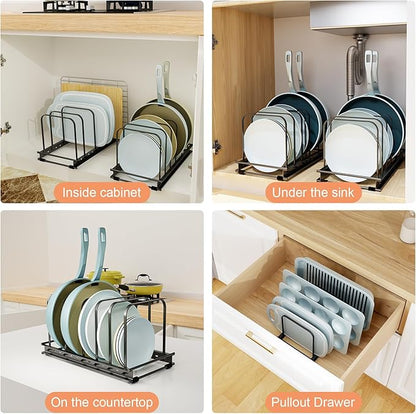 TEAMOLA Cutting Board Organizer, 2-Pack Baking Sheet Holder Rack - Metal Adjustable Bakeware Organizer Holder for Pot Pan Lids Divider Kitchen Cabinet Countertop Organization Storage Choice