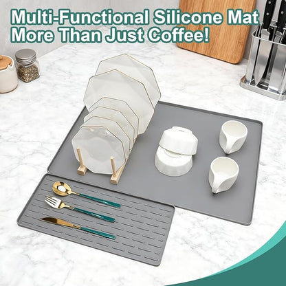 Silicone Coffee Mat, 24"X16" Heat-Resistant,Eco-friendly,Hygienic Drying Pad,Leak-Proof and Non-Slip,Removable Silicone Mat with Concave and Convex Design,（Gray 24X16） - Image 2