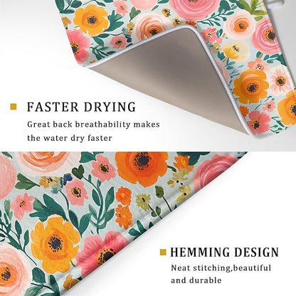Watercolor Flower Dish Drying Mat - Pink Floral Drying Mat for Kitchen Counter 18 X 24 In - Image 3