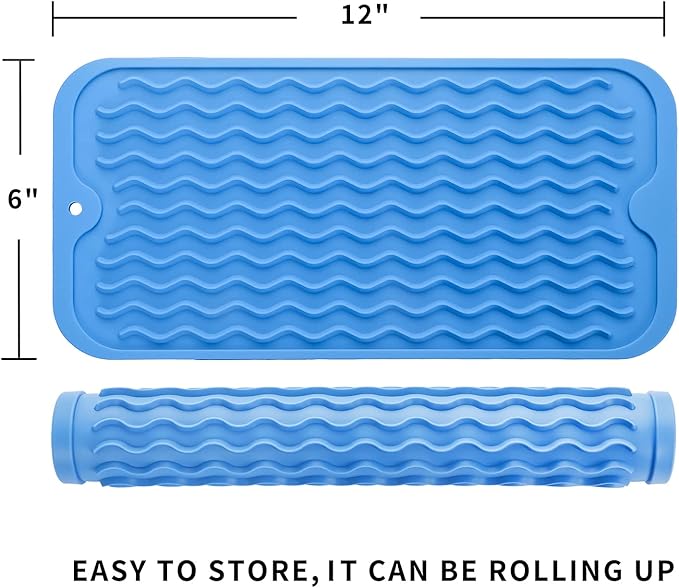 MicoYang Silicone Dish Drying Mat for Multiple Usage,Easy clean,Eco-friendly,Heat-resistant Silicone Mat for Kitchen Counter or Sink,Refrigerator or Drawer Liner Lichen BlueL S 12 inches x 6 inches - Image 2