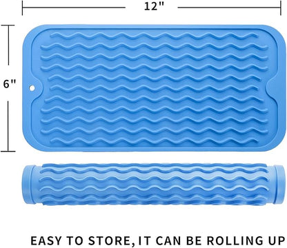 MicoYang Silicone Dish Drying Mat for Multiple Usage,Easy clean,Eco-friendly,Heat-resistant Silicone Mat for Kitchen Counter or Sink,Refrigerator or Drawer Liner Lichen BlueL S 12 inches x 6 inches - Image 2
