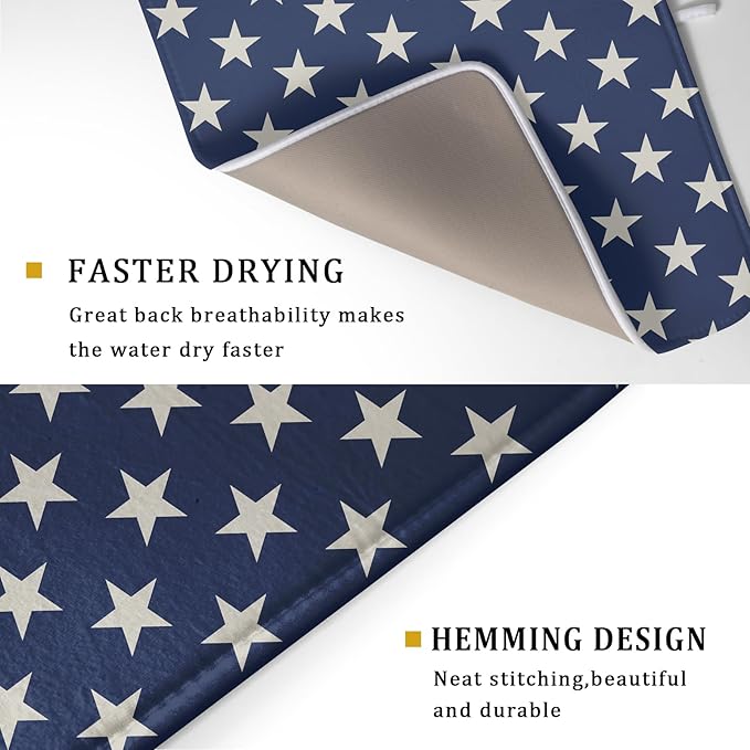 Patriotic July of 4th Blue Star Dish Drying Mat for Kitchen Counter 18x24 Memorial Independence Day Absorbent Reversible Microfiber Drying Mats Kitchen Countertop Protector Dishes Drainer Pad - Image 3