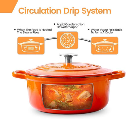 EDGING CASTING Enameled Cast Iron Dutch Oven, 5.5 Quart, Round Cast Dutch Ovens Pot with Lid Dual Handle for Bread Baking, Oven Safe up to 500°F, Orange - Image 2