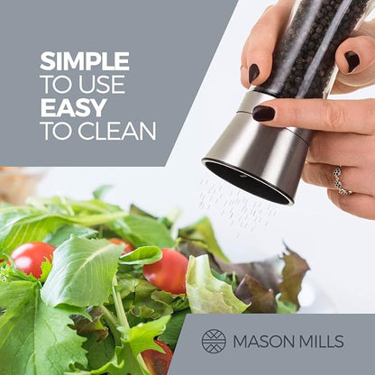 Prefilled Stainless Steel Salt and Pepper Grinder Two Piece Set - Includes Himalayan Salt and Quality Black Pepper - Glass and Stainless Steel Mill - Large Capacity Shakers - Top Loading By Mason Mil - Image 4