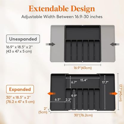 Lifewit Silverware Drawer Organizer, Expandable Utensil Tray for Kitchen, BPA Free Flatware and Cutlery Holder, Adjustable Plastic Storage for Spoons Forks Knives, 17- 30 x 18.5", Black - Image 4