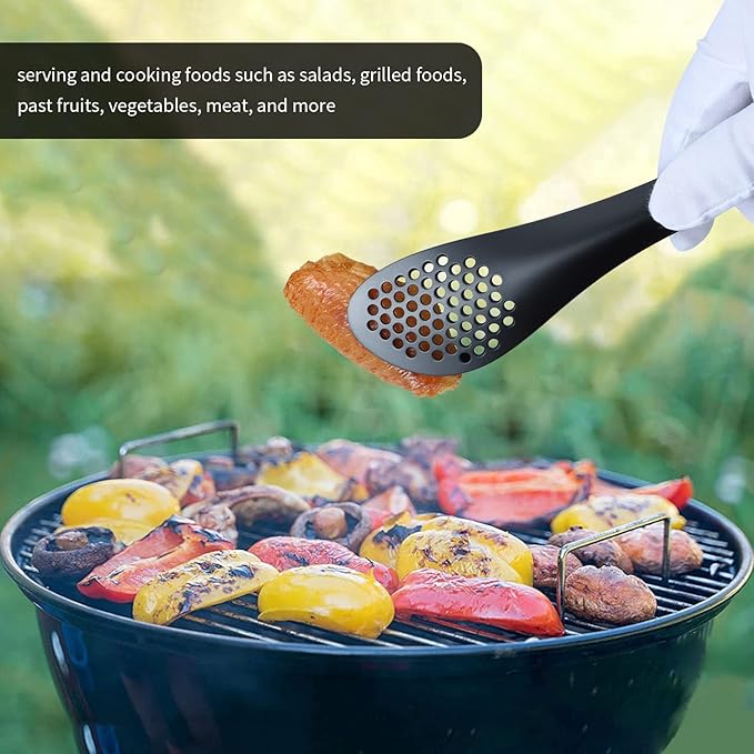 MSY BIGSUNNY Stainless Steel Buffet Tongs - Kitchen Food Tong for Cooking and Serving (Black - 9" Serving Tongs) - Image 4