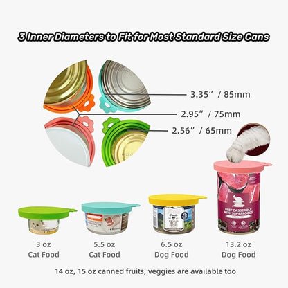 MoPawKT- Pet Food Can Covers, Silicone Can Lids for Cat/Dog Food Cans, Universal Sizes for 3 oz, 5.5 oz, 6.5 oz, 13 oz, 13.2 oz Standard Pet Food Cans, BPA Free, Reusable (set of 2 in Blue&Orange)