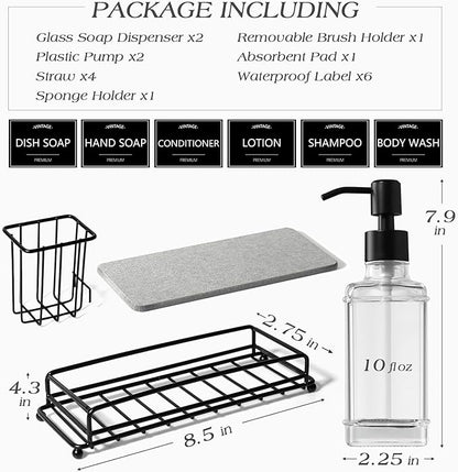 VIMERPA Kitchen Soap Dispenser Set,Kitchen Soap Dispenser with Sponge Holder,Hand and Dish Dispenser Set,Instant Dry Tray, Clear