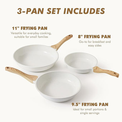 SENSARTE Nonstick Frying Pan Skillets, White Ceramic Coating Omelette Pans, Healthy Cookware Chef's Pan, PTFE & PFAS Free (8+9.5+11 Inch) - Image 3