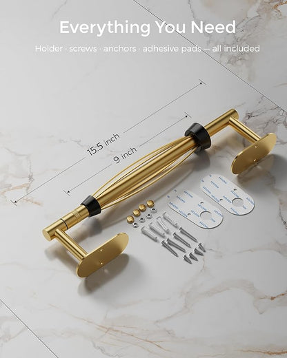 Gold Paper Towel Holder Under Cabinet, Self Adhesive or Wall Mount for Kitchen Bathroom, Stainless Steel Paper Towel Holders with Damping Effect, Single Hand Operable - Image 8