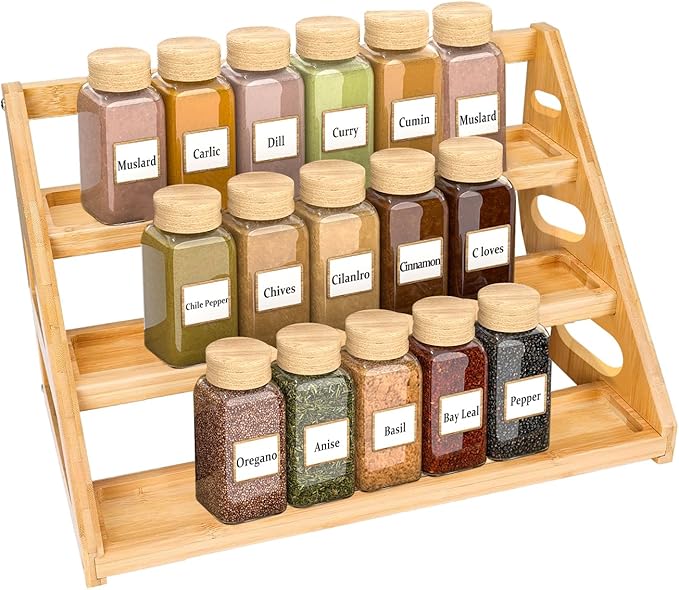 Spice Rack - Tiered Spice Rack Organization for Cabinet - 3 Tier Bamboo Display Spice Shelf for Countertop by Unknown