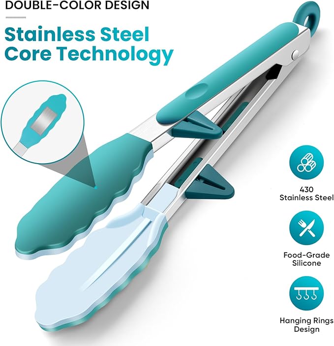 5-Pack Silicone Tongs for Cooking,Maywe Tanso 4PCS 13-Inch Kitchen Tongs with Silicone Tips,Nonstick Stainless Steel Tong for Steak Pie Pizza Pasta Spaghetti Salad BBQ Buffet,Plus Brush - Image 4