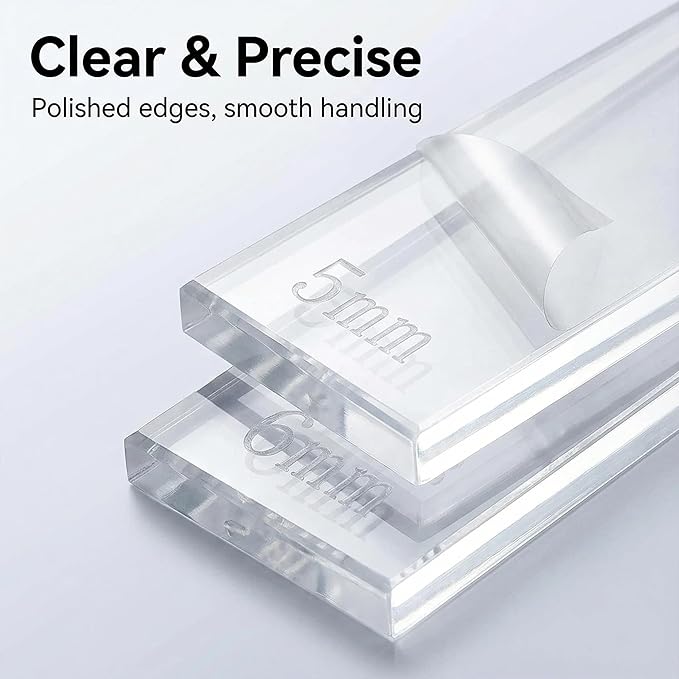 Polymer Clay Tools: Rolling Pin Guides & Roller Set 12Pcs Acrylic Adjustable Depth Guides (2-7mm) with Protective Film for Polymer Earrings, Sculpting & Modeling Clays
