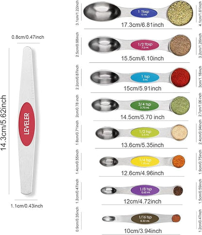 Magnetic Measuring Spoons Set Stainless Steel with Leveler, 9pcs Multicolors Measuring Cups Set for Baking, Measuring Cups and Spoon Set Kitchen Gadgets Apartment Essentials Fits in Spice Jars - Image 2
