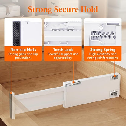 Lifewit 4 Pack 4" High Drawer Dividers 28 -43.5cm/11-17" Adjustable Kitchen Drawer Organiser, Expandable Drawer Dividers Separator for Clothes in Bedroom/Bathroom/Office Organisation & Storage White - Image 4