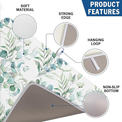 Sage Green Leaves Dish Drying Mats for Kitchen Counter 18x24 Inch, Leaves Kitchen Drying Mat,Watercolor Herbs Dishes Pad Dish Drainer Rack Mats Absorbent Fast Dry Kitchen Accessories