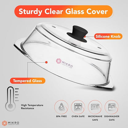 Tall Glass Microwave splatter cover | Sturdy clear 100% food safe BPA free glass lid with easy grip silicone handle | Heavy-duty glass for longer life, Dishwasher safe for easy cleaning - 10.5in - Image 2