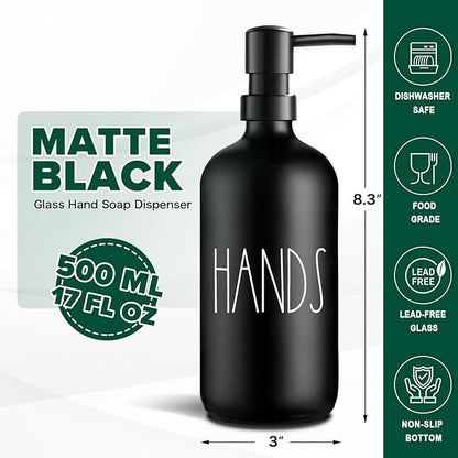 VIMERPA Hand Soap Dispenser, Matte Black Soap Dispenser for Bathroom, Glass Hands Liquid Dispenser with Plastic Pump, 17 Fl Oz Refillable Lotion Soap Bottle Container, Farmhouse Kitchen Decor - Image 2