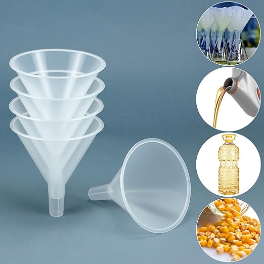 QWORK Plastic Funnels with Long Spout, 6 Pack Clear Wide-Mouth Bottle Filling Set, Stackable Space-Saving for Water, Juice, Paint, Science Lab, Kitchen, Travel - Image 6