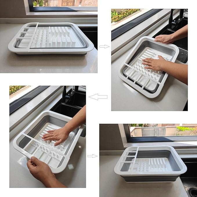 Collapsible Dish Drying Rack, Foldable Dinnerware Drainer Organizer for Storage Kitchen Counter RV Accessories Portable Rack Holders for Dishes Plates and Cups Camping Travelling Space Saver Essential - Image 3