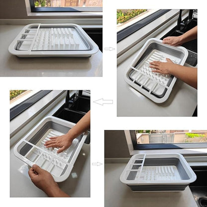 Collapsible Dish Drying Rack, Foldable Dinnerware Drainer Organizer for Storage Kitchen Counter RV Accessories Portable Rack Holders for Dishes Plates and Cups Camping Travelling Space Saver Essential - Image 3