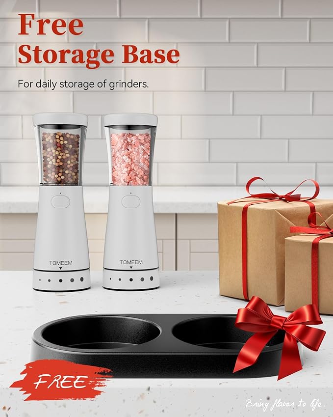 Electric Salt and Pepper Grinder Set with Storage Base, Stainless Steel Rechargeable Salt and Pepper Grinder Set with 4.5 oz Large Capacity, 1.8" Wide Mouth, Adjustable Coarseness, Ideal for Kitchen - Image 9