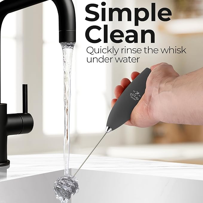 Zulay Kitchen Patented Tornado Triple Whisk Milk Frother with 4 Duracell Batteries – Handheld Foam Maker for Coffee, Lattes, Matcha & Hot Chocolate – Rich, Creamy Froth in Seconds - Onyx Gray - Image 9