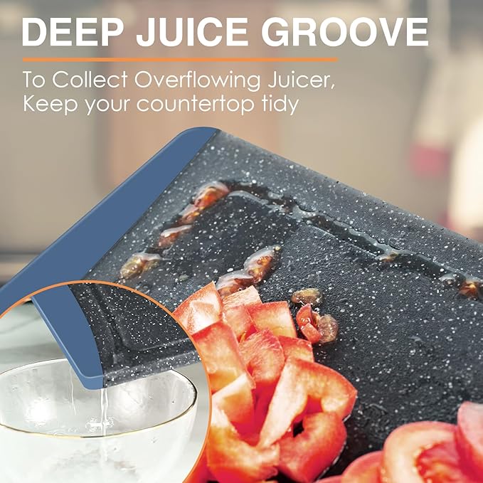 Extra Large Cutting Boards, Plastic Cutting Boards for Kitchen (Set of 3) Cutting Board Set Dishwasher Chopping Board with Juice Grooves Easy-Grip Handles, Prussian Blue, Empune - Image 5