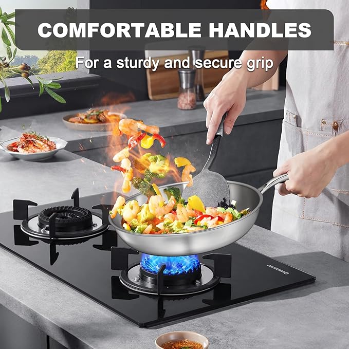 EWFEN 12 Inch Tri-Ply Stainless Steel Frying Pan, Compatible with All Cooktops Up to 600℉, Large Frying Pan Induction-Ready Skillet, Dishwasher and Oven Safe, Even Heat, 12" Skillet - Image 3