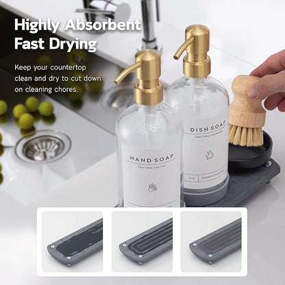 [Luxury] Kitchen Soap Dispenser Set - 16OZ Clear Glass Bottle, Stainless Steel Pump, Instant Dry Tray, Waterproof Labels, Non-Slip Silicone Pad, and Dish Brush | Upgrade for Your Kitchen and Bathroom - Image 2
